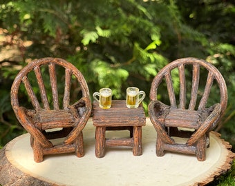 Miniature Chair Table, Log Twig Resin Woodland Furniture, Fairy Garden Accessories  Beer Mug, Mini Table, Dollhouse Miniatures, cake topper