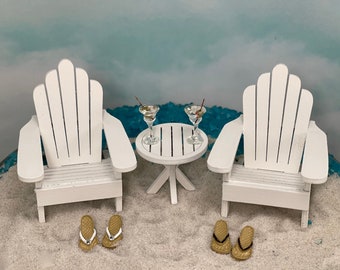 Wedding Cake Topper, Martini 'Glasses', Miniature Bride Groom Flip Flops, Beach Coastal, Cocktail, Adirondack Chairs Table, SOLD SEPARATELY