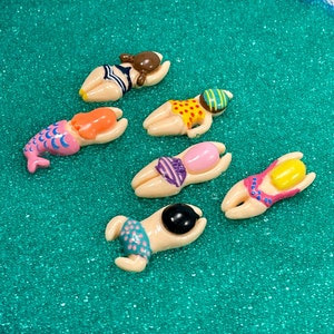 Miniature Swimming Girl Boy, Fairy Garden Accessories, Flatback cabochon, Beach Garden Minis, Cake Toppers NON-EDIBLE, Miniature Swimmers