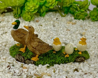 Miniature Duck Ducklings Baby Ducks, Duck Family, Mallard, Easter Farm Barnyard Animals, Figurine Figures, Fairy Garden Diorama Terrarium,