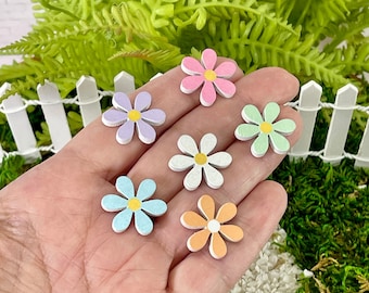 Miniature Daisy Flower Embellishment, Craft Supply Supplies, Flatback Cutout, Pastel Retro Shape, Spring Fairy Garden Accessory