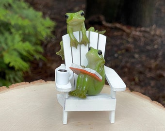 Fairy Garden Miniatures Frog Toad book, Mini Accessories, Adirondack Chair, Dollhouse Furniture, reading frog, coffee mug, book lover gift