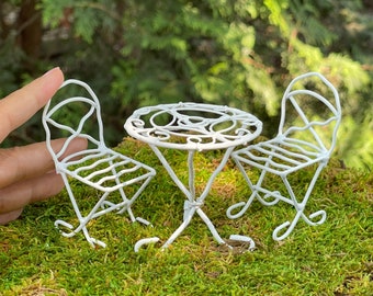 Miniature Bistro Set, Fairy Garden Furniture, Accessories for Miniature Garden, Doll Furniture, Table Chairs Set, Dollhouse Kitchen Table