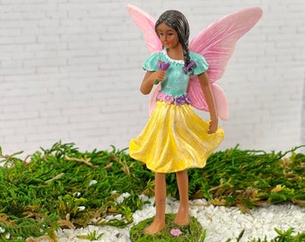 Fairy Figurine of color dark skin Girl figure, pretty accessory, terrarium supply decoration, black hair braids pig tails flower