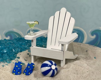 Handcrafted Miniature Adirondack Chair, 2 chairs fit on 6" cake top, Miniature Flip Flops, Miniature Margarita Cocktail Miniature Beach Ball