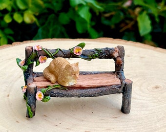 Micro Miniature Fairy Garden Bench, tiny furniture, fairy garden accessories, miniature cat, miniature dachshund, miniature dog