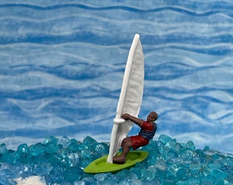 Miniature Windsurfer, Plastic Model, Cupcake Cake Topper, Figure, Fairy Beach Garden Accessories, Diorama Terrarium Windsurfing Craft Supply