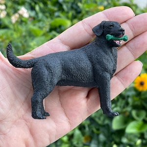 Large Miniature Black Lab Figurine Diorama Craft Supply Hard