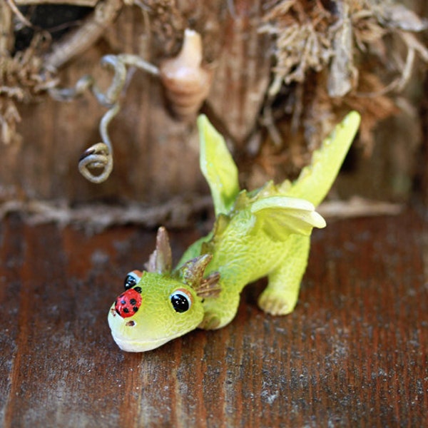 Fairy Garden Dragon with lady bug ladybug, Miniature accessories, terrarium supplies, cake topper fairy tale miniature garden, miniatures