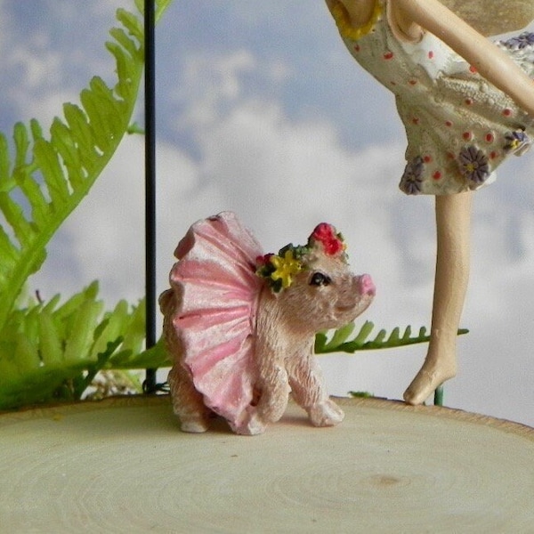 Miniature Ballerina Dancing fairy garden Pig, Fairy figurine, Percy the pig, miniature fairies dance here sign