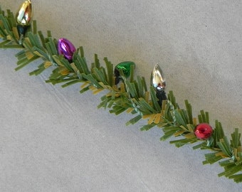 Miniature Christmas Garland, artificial pine wired roping with Metallic Bulbs for dollhouse, fairy garden, or craft project, 12 inches long