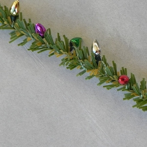 Miniature Christmas Garland, artificial pine wired roping with Metallic Bulbs for dollhouse, fairy garden, or craft project, 12 inches long
