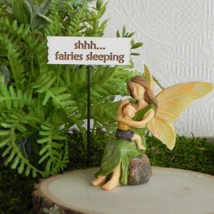 Fairy Baby and Mother, handcrafted mini sign, fairy garden accessories, sleeping fairy baby, mini figurine for fairy garden or terrarium