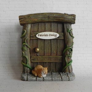 Fairy Door Cat - miniature sign, fairy garden accessory, resin fairy door, hanging fairy door, miniature orange cat, outdoor fairy door