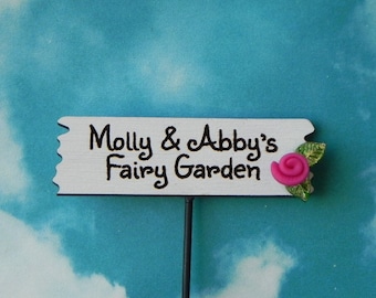 Personalized Fairy Garden Miniatures Sign, engraved wood, painted, custom, Fairy Garden Accessories, personalized gift
