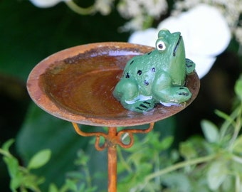 Fairy Garden Birdbath miniature bird bath with frog and artificial water  for terrarium accessories
