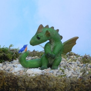 Fairy Garden Dragon, Quiet Conversation, miniature dragon, miniature bird, dragon figurine, fairy garden accessories, fairy garden accessory