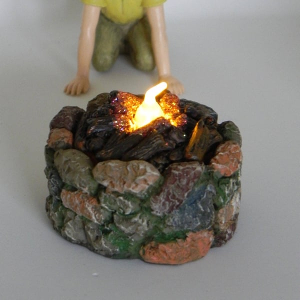 Fairy Garden Fire Pit, LED battery operated light up, miniature garden accessory, mini garden accessories, Gnome campground Elf Prop firepit