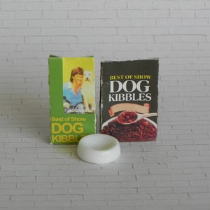 Miniature Dog Food Bags, Kibble Best of Show, dollhouse miniatures, fairy garden accessories, dollhouse kitchen supplies, miniature dog bowl