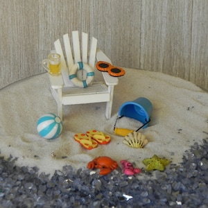 Fairy Garden Chair,  Mini Beach Chair Adirondack, miniature bucket, beer mug, ball, etc, SOLD SEPARATELY, or as a set
