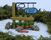 Fairy garden Easter miniatures, carrot patch sign miniature bunny rabbit picket fence, fairy accessories, fairy accessory, miniature carrots