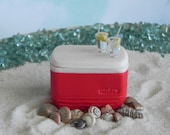 Miniature Cooler, Beach Garden accessories, ice chest, miniature lemonade dollhouse minis , terrarium wedding cake topper supply