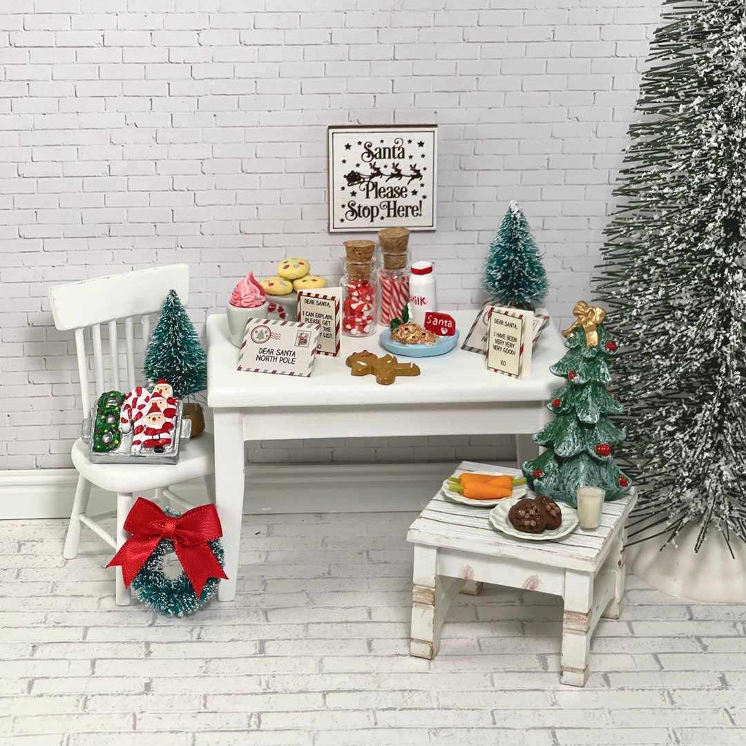 Miniature Dollhouse Christmas Decorations, Sign, Letters to Santa, Tree