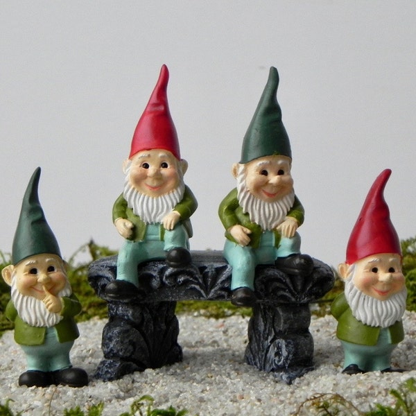 Miniature Gnomes - Miniature Fairy Garden or Gnome Garden Accessories - Terrarium Supply - Craft Supplies - sitting gnome - miniature bench