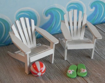 Beach Miniatures Chair Adirondack, Watermelon Umbrella, miniature Beach Ball, flip flops, diy fairy garden accessories, coastal garden minis