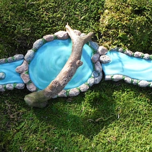 Fairy Garden Pond Log Bridge miniature with artificial water, straight river piece, curved river piece miniature frog, Items sold separately