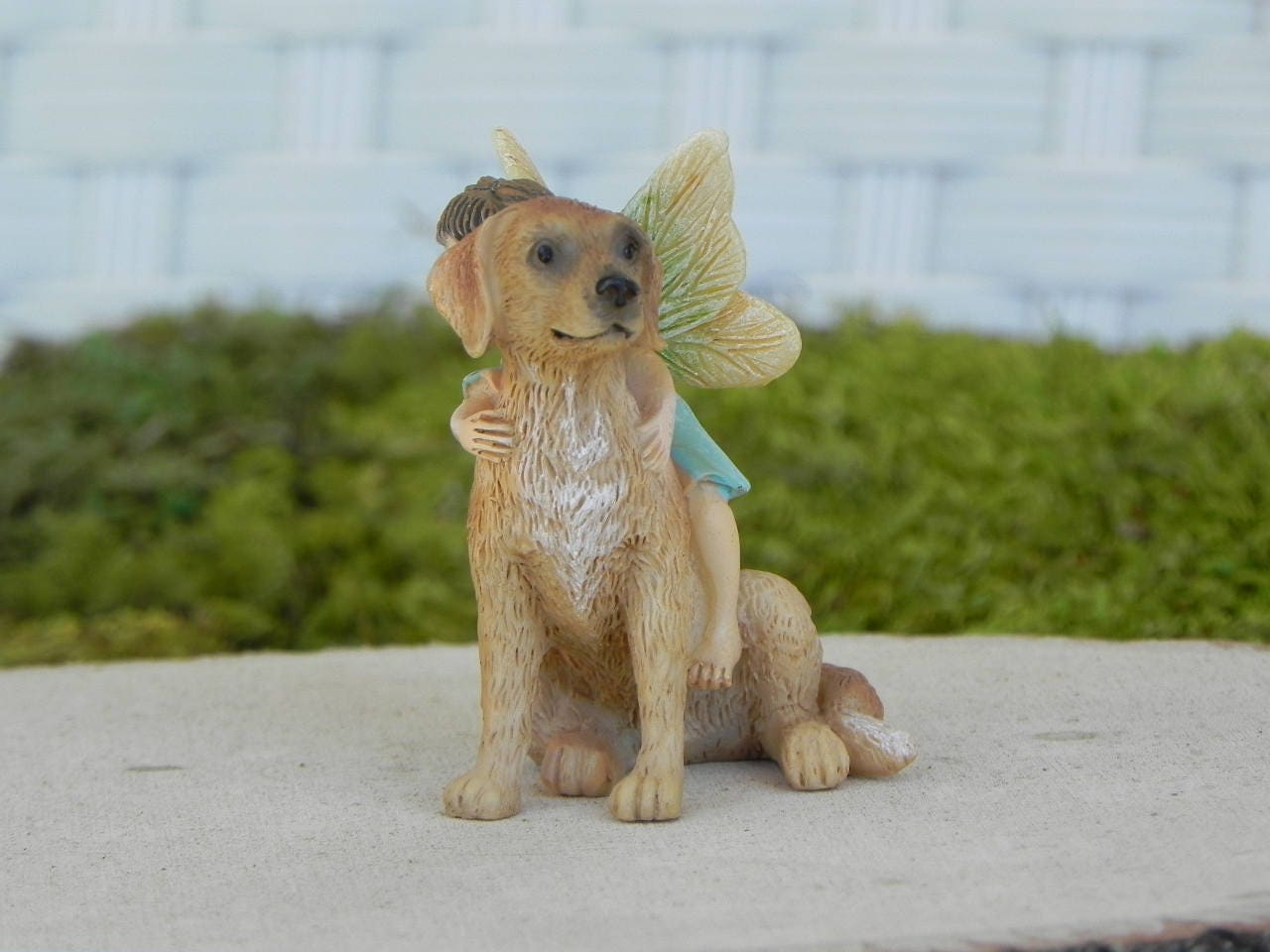 Miniature Dollhouse FAIRY GARDEN Accessories ~ Set 2 Labrador Puppy Dogs Flowers 