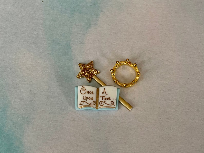 Once Upon A Time Book, miniatures for fairy garden, miniature wand, mini crown, fairy tale book, mini magic wand, fairy princess accessories image 6