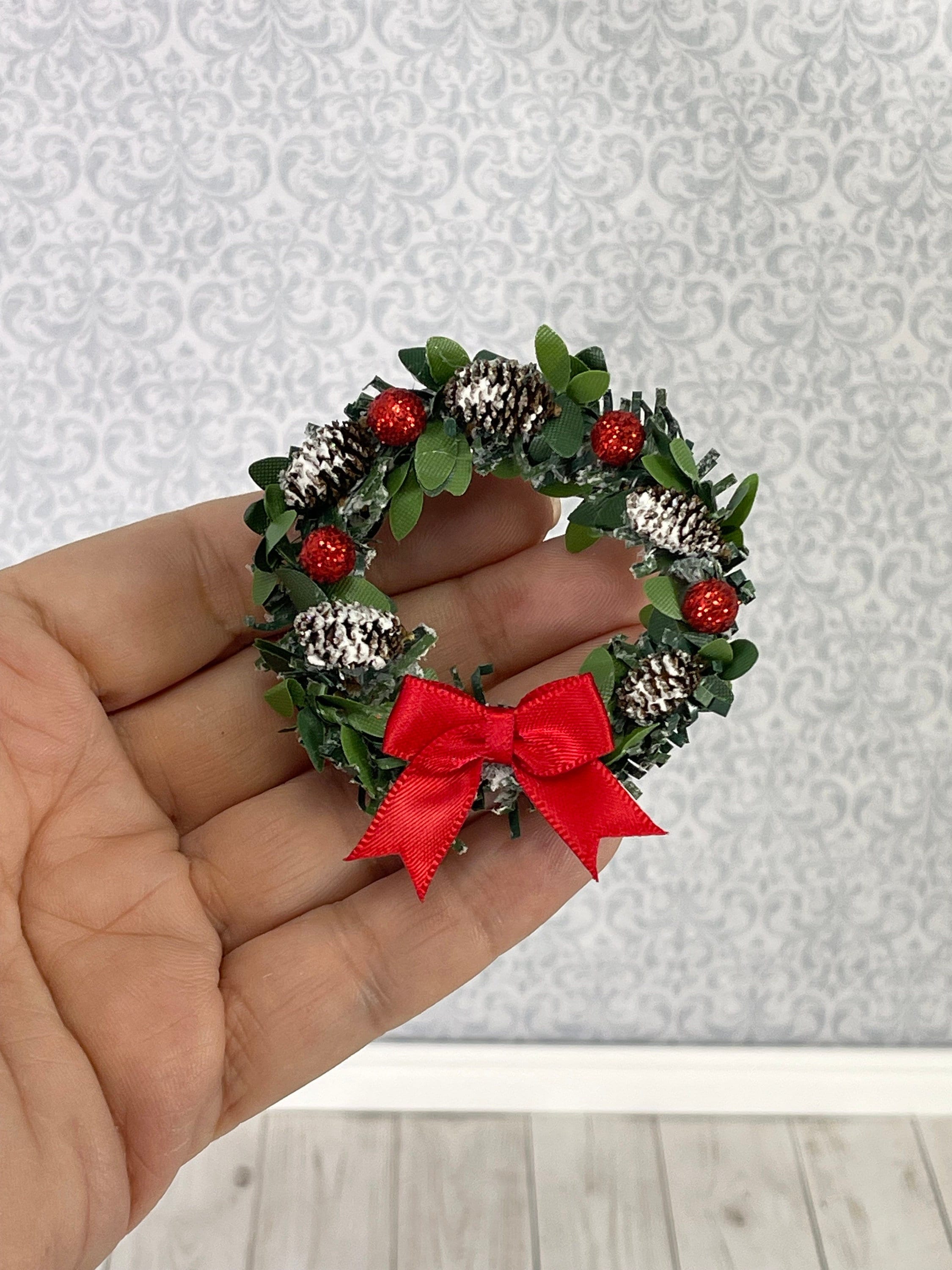 Miniature Christmas Wreath Dollhouse Door, Front Porch, Fairy