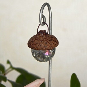 Fairy Garden Miniatures, Real Acorn Cap, Miniature Lantern, clear crackle, hook INCLUDED, fairy garden accessories