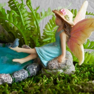 Miniature Fairy and Bird, fairy garden accessories, bird perch, fairy garden miniatures, fairy figurine, miniature blue bird