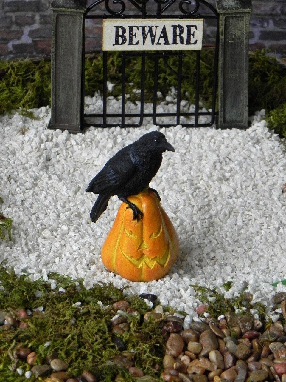 Halloween Miniatures Raven on Jack O Lantern, Miniature Gate With
