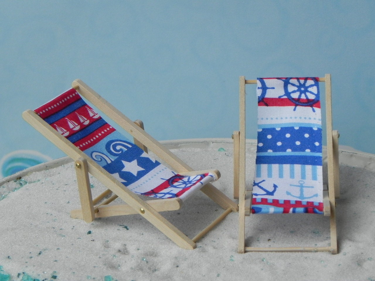 Miniature Deck Chair Nautical Red White Blue Mini Coastal Etsy