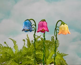 Miniature Flower Lantern, set of 3 or single, fairy garden accessories, flower street lamp