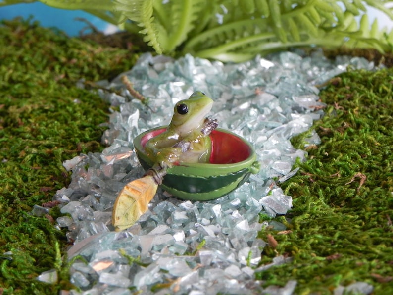 Fairy Garden accessories miniature frog watermelon boat, terrarium supply, miniature frog, miniature row boat image 2