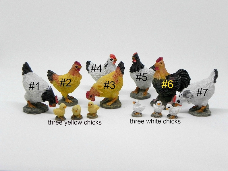 Miniature Chickens, micro mini chicks, rooster, hens, fairy garden farm miniatures, accessories for mini garden, SOLD SEPARATELY image 2