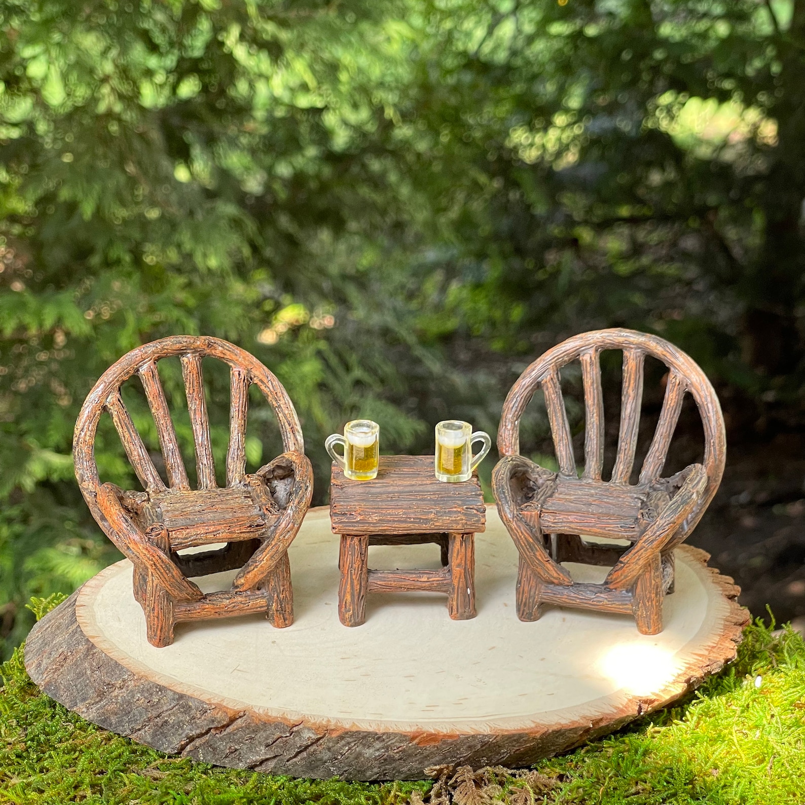 Miniature Chair Table, Log Twig Resin Woodland Furniture, Fairy Garden ...