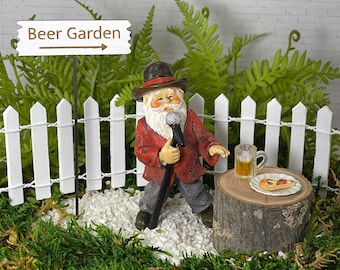 Miniature Gnome Western Country Crooner, Beer Garden Sign, Mini Beer Mug, Miniature Pizza and Plate, Fairy Garden accessories, Gnome Garden