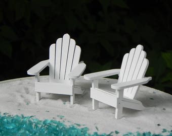 Handcrafted Miniature Adirondack Chair, 2 chairs fit on 6" cake top, wooden white or natural, wedding cake topper, beach wedding supplies