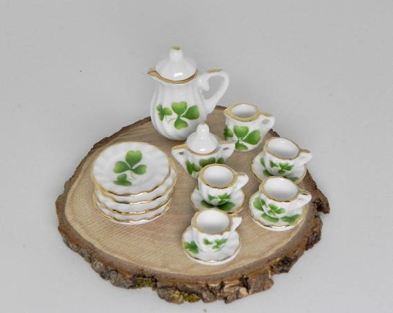 Accessories Miniature Dollhouse FAIRY GARDEN Teapot Set with Leaf Tray 