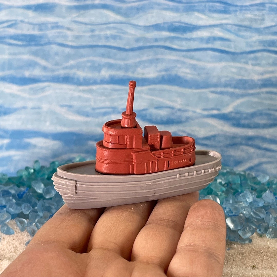 Miniature Tug Boat, Plastic Model, Cupcake Cake Topper, Figure