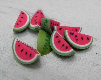 Miniature Watermelon Slices, fairy garden accessory, miniatures fruit food, polymer clay water melon, craft supply, dollhouse accessories