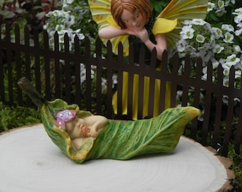 Fairy Garden Accessories Baby sleeping in leaf - terrarium supplies - fairy garden supply - miniature sleeping fairy baby - baby shower