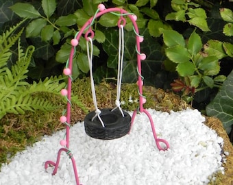 Miniature Tire Swing, Fairy Garden Accessories, Tire Swing on Stand, Fairy Swing, Fairy Garden Swing, Miniature Garden Swing