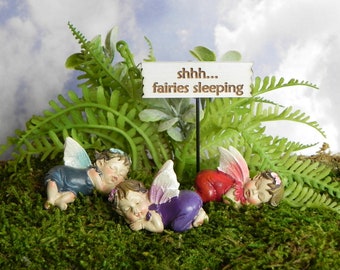 Sleeping fairy baby, fairy garden, baby shower, fairies sleeping miniature sign, fairy garden accessories, figurine sign Sold Separately