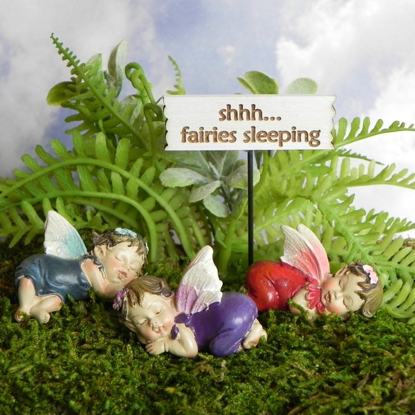 Sleeping fairy baby, fairy garden, baby shower, fairies sleeping miniature sign, fairy garden accessories, figurine sign Sold Separately